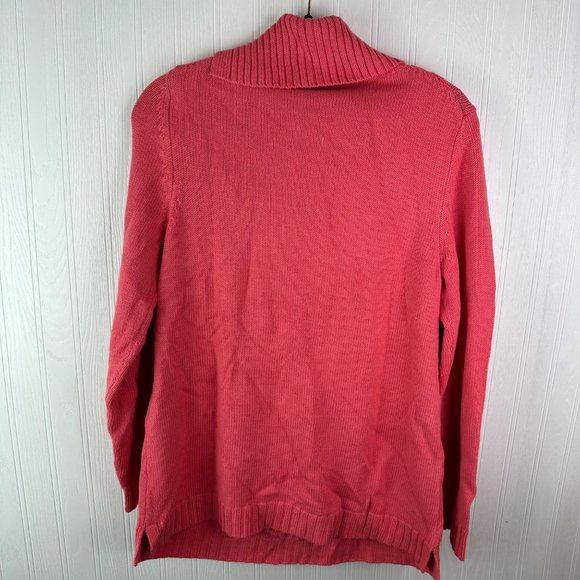 Talbots Sweater Cable Knit Turtle Neck‎ 100% Cotton Salmon size Large Petite - Picture 2 of 5